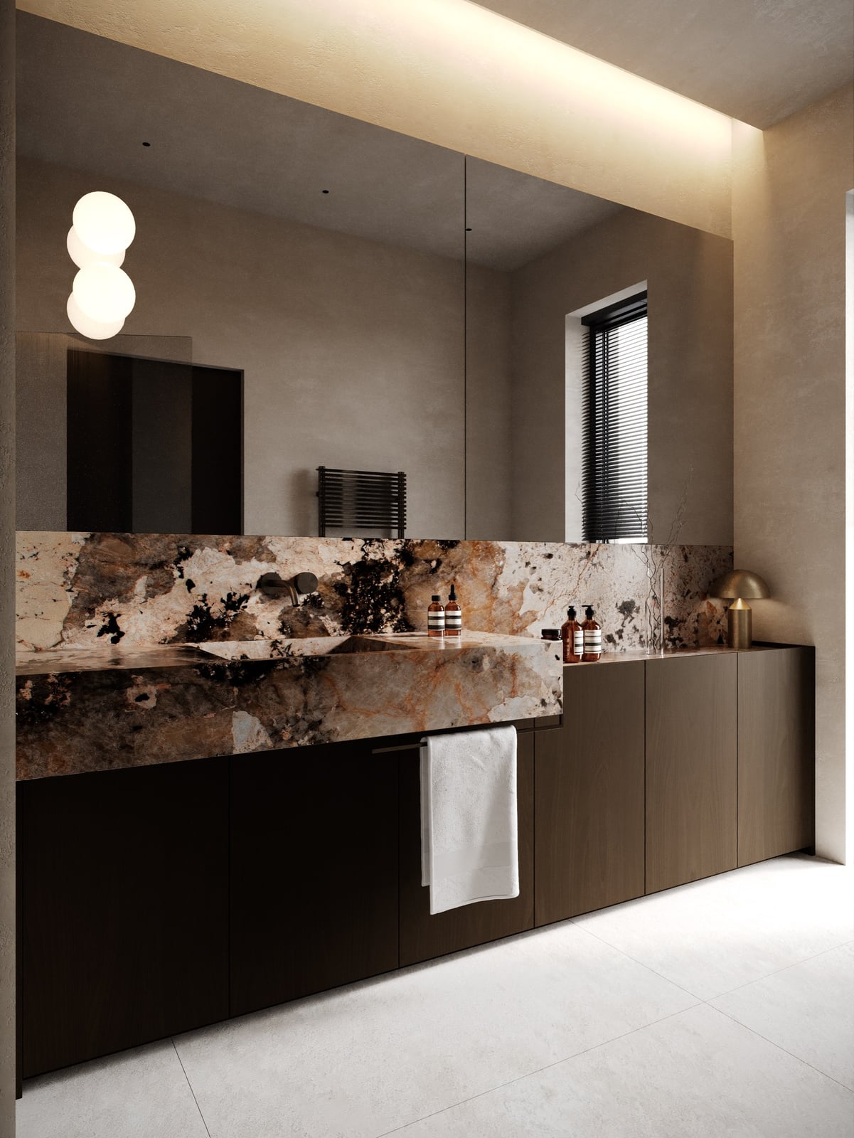 Bagno con lavabo in marmo — render d’interni
